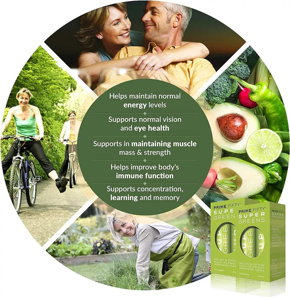 Prime Fifty Super Greens Superfood Melon & Citrus Multi Nutrient Vegan - Fighting Fatigue