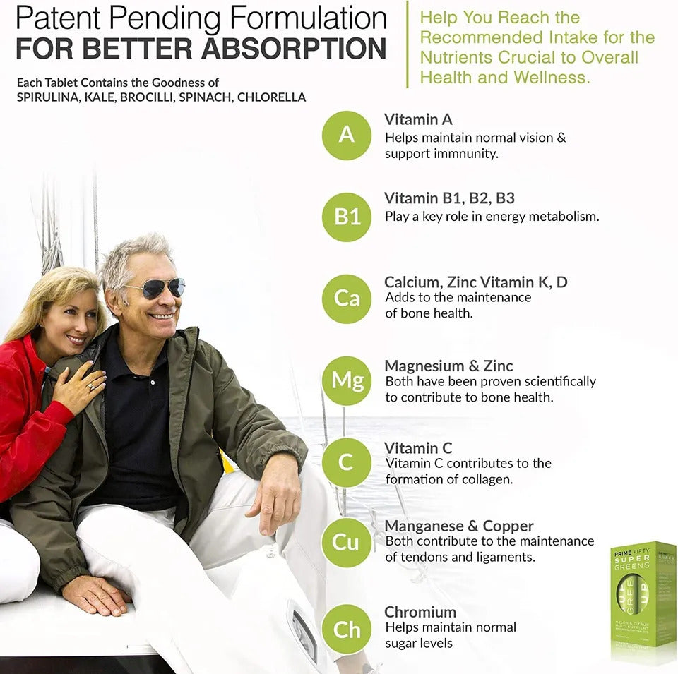 Prime Fifty Super Greens Superfood Melon & Citrus Multi Nutrient Vegan - Fighting Fatigue