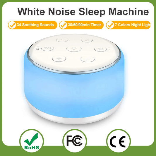 White Noise Machine Desktop Sleep Sound Machine for Baby Sleep Soother 7 Colors Night Lights 34 Soothing Sounds and Timer - Fighting Fatigue