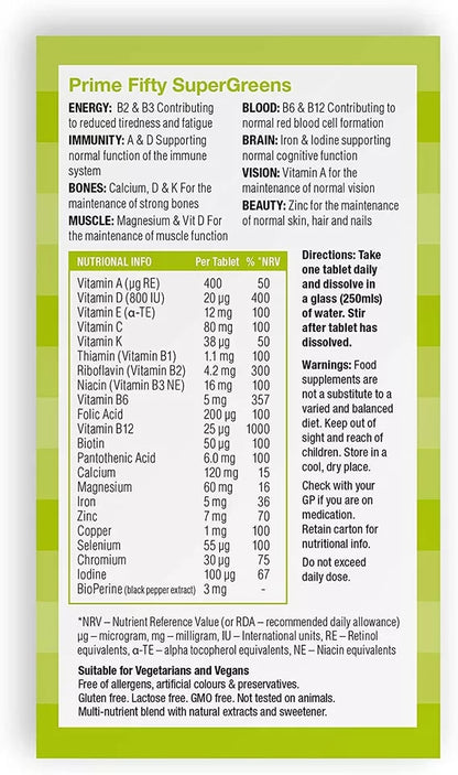 Prime Fifty Super Greens Superfood Melon & Citrus Multi Nutrient Vegan - Fighting Fatigue